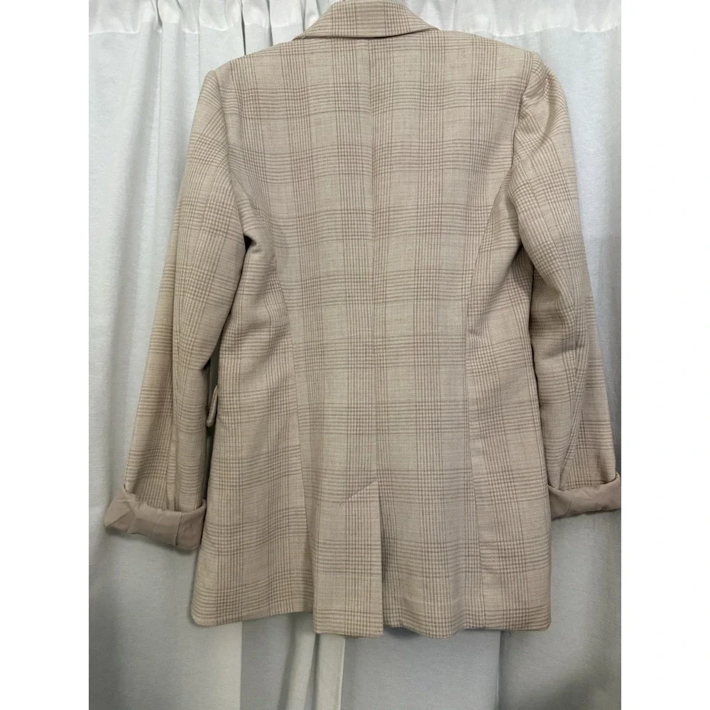 House Of Harlow Boss  Women Blazer S Beige Plaid Double Breasted Jacket Formal